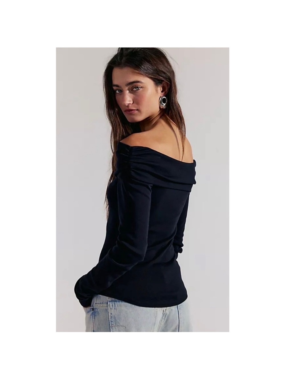 Free People Off-Shoulder Long Sleeve Top in Black
